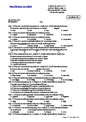 Đề kiểm tra kỳ I môn Tiếng Anh Lớp 12 - Mã đề thi 485 (Có đáp án)